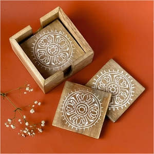 Wooden <b>Cup</b> Coasters Set digital print with <b>Enamel</b> coting glossy look wooden coaster set of 6 piece - Product Image 3