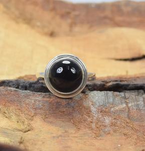 Anillo de piedras preciosas redondas de Plata de Ley 925 de ónix negro, joyería elegante hecha a mano, regalo para aniversario - Product Image 2