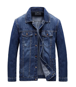 Veste slim décontractée personnalisée pour hommes Veste en jean homme bleu foncé décontractée à la mode en coton de haute qualité d'automne - Product Image 1