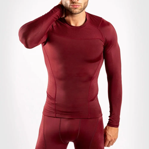 Men's Fitted Long Sleeve <b>Compression</b> <b>Shirt</b> Red Moisture Wicking Breathable Quick Dry Stretch Martial Arts Wear - Product Image 1