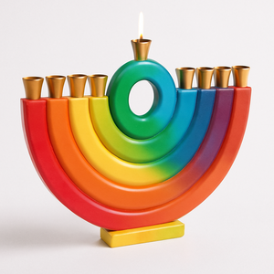 Ménorah de Hanoucca en résine violette avec bougeoirs dorés, design en résine de luxe pour 8 jours d'éclairage de Hanoucca - Product Image 5