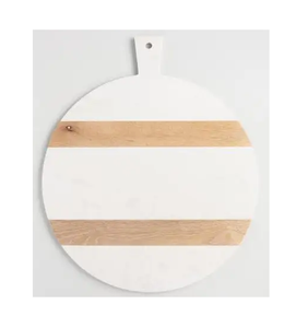 Tabla de cortar Mostrador de cocina Pantalla contra salpicaduras Tabla de cortar de mármol blanco Tabla redonda de madera con mango decorativo - Product Image 1