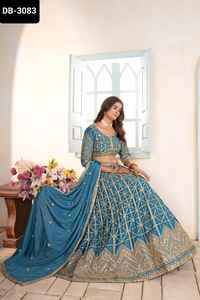 Las últimas mujeres usan el trabajo de diseño de secuencia de bordado Lehenga Choli con Cancan y Crap ropa interior de boda hermosa Lehenga Choli - Product Image 2