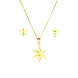 Conjunto de joyería Floral de estilo Hip Hop de moda para mujer, collar y pendientes de flores de acero inoxidable, diseño pulido suave - Product Image 5