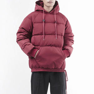 Maroon <b>Pullover</b> Coated Front logo Puffer <b>Jacket</b> <b>Men's</b> Autumn Warm Hooded Outerwear Windproof - Product Image 5