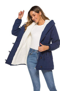 เสื้อโค้ทกันหนาวมีฮู้ดสำหรับผู้หญิง, เสื้อคลุมกันหนาวเสื้อกันหนาวขนแกะเสื้อแจ็คเก็ตระบายอากาศได้ดีมีเชือกผูก - Product Image 5