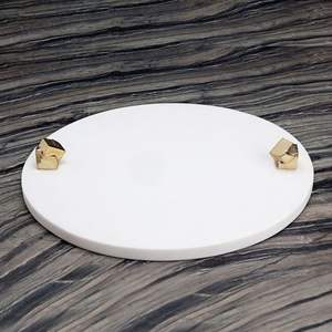 Creative White Marble & Metal Designer Handle Serving Tray Dessert Pastry Serving Tray Kitchen <b>Counter</b> Food Organizer Placement - Product Image 2