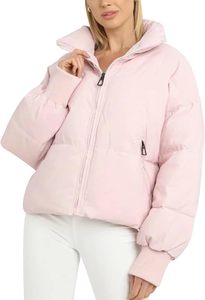 Men's Winter <b>Cropped</b> <b>Puffer</b> <b>Jacket</b> Coat Short Warm Quilted Polyester with Stand Collar and Canvas Fabric for <b>Women</b> - Product Image 3
