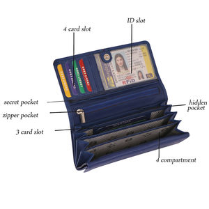 Premium <b>Women's</b> Genuine Leather RFID Protected <b>Wallet</b> Clutch Organizer Multiple <b>Card</b> Slots Zipper Pockets Hidden Compartments - Product Image 5