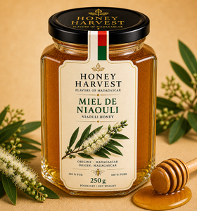 Miel de Niaouli Honey Harvest 250g Pura de Madagascar en Envase de Frasco de Vidrio - Product Image 1