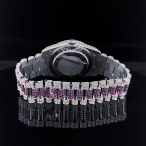 Fully Customised RedYellow Stainless Steel Men's <b>Watch</b> <b>White</b> Diamond Plated ETA Quartz Movement Coin Luxury Business - Product Image 4