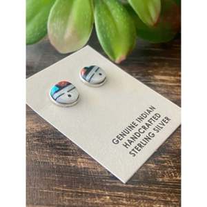 Zuni Sunface Inlay Ohrstecker mit mehreren Steinen & Sterlingsilber - Product Image 3