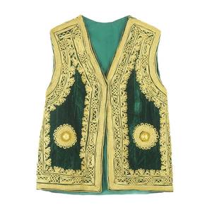 Autumn Casual Dark <b>Green</b> <b>Velvet</b> Afghani Men's Waistcoat Embroidered Sleeveless Jacket for Groom Festival Events Traditional - Product Image 2