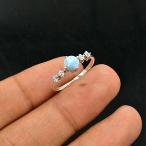 925 Sterling Silver Unique <b>Blue</b> Larimar Diamond Gemstone <b>Ring</b> Handmade Vintage Wedding Jewelry Perfect Gift Women Mehrajudin - Product Image 3