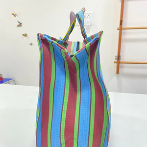 Sac à provisions en nylon recyclé réutilisable écologique RPET fermeture éclair rayé tissé à la main Logo personnalisé sacs de plage à la mode fabriqués en Inde - Product Image 1