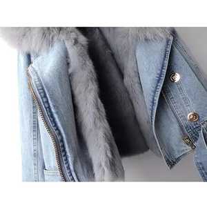 Winter <b>Fur</b> Collar Denim <b>Jacket</b> Women Loose <b>Short</b> Outerwear With Belt and Zipper - Product Image 4