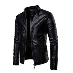 Chaqueta de cuero casual de invierno para hombre al por mayor con cuello alto, teñido liso y cierre de cremallera - Product Image 3