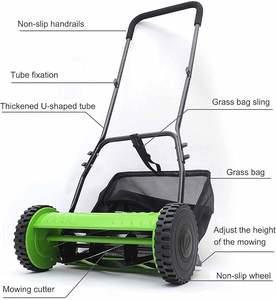 Horticlub Modèle 007 Tondeuse manuelle en acier Sac de collecte pour tondeuse à gazon manuelle Réglage de la hauteur à 4 positions Léger - Product Image 2