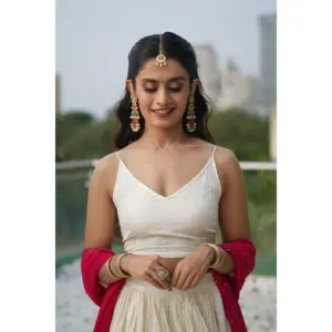 <b>Blush</b> White Cotton Women's Lehenga Set - Product Image 3