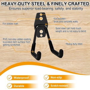 Lot de 6 crochets de rangement <span class=keywords><strong>mural</strong></span> Crochets de <span class=keywords><strong>garage</strong></span> en acier robuste Crochet de rangement pour <span class=keywords><strong>garage</strong></span> utilitaire Montage <span class=keywords><strong>mural</strong></span> Double cintres pour outils - Product Image 5