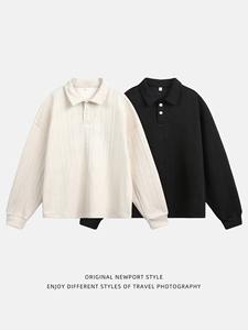 Jersey de solapa Jacquard para hombre y mujer, suéter de solapa de punto suelto de textura pesada de manga larga de lana 100% para Polo - Product Image 3