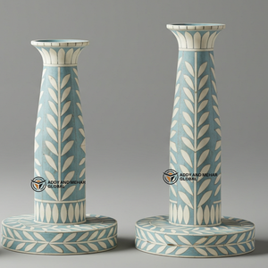 Un fournisseur indien propose un bougeoir fait main en incrustation d'os bleu clair avec motif floral et chandelier décoratif - Product Image 2