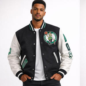 Chaqueta Bomber Universitaria Retro Clásica para Hombre, Multicolor, Ligera, de Lana, Cuero Genuino, Cuello Alto, Estilo Vintage - Product Image 1