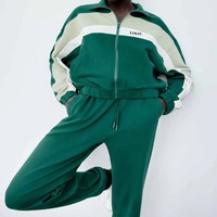 Ensemble deux pièces décontracté en dentelle pour femme, veste zippée et pantalon de survêtement en coton biologique léger et respirant, look élégant à prix abordable