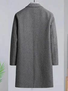 Manteau long d'hiver en laine pour homme sur mesure, élégant, formel, décontracté, col mandarin, bouton unique, respirant - Product Image 3