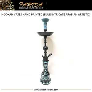 Vases à narguilé en verre Shisha d'origine égyptienne peints à la main en bleu avec design arabe complexe et logo personnalisé avec techniques de laque - Product Image 5