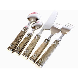 Ensemble de couverts de qualité supérieure en acier inoxydable avec manche en bois élégant, parfait pour les ustensiles de cuisine, les couverts de mariage - Product Image 4