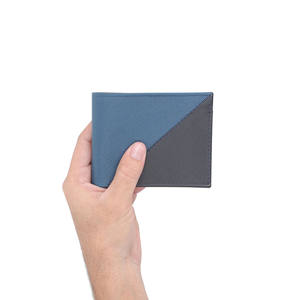 Cartera azul dividida de alta calidad de cuero genuino, bloqueo RFID multifuncional para hombres, Tarjetero con logotipo personalizado de lujo plegable al por mayor - Product Image 2