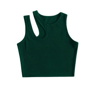 Débardeur court côtelé uni asymétrique à une épaule pour femme, coupe ajustée, style décontracté streetwear d'été, OEM ODM Personnalisé Vente en gros - Product Image 4