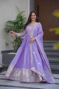 Women's High Quality Eco-Friendly Faux Georgette Anarkali Gown Traditional Indian Pakistani Design Modern Touch Natural - Product Image 4