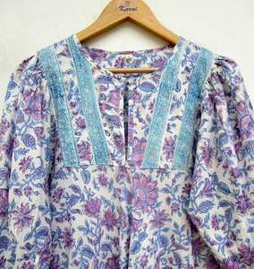 2025 New Arrival Cotton Ditsy Flower Printed A-Line Long Maxi <b>Dress</b> for Women Casual Indian Wear Natural Waistline Button - Product Image 5