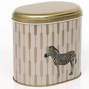Lata Metálica Kontensan Safari Zebra de 1.4L, Turquía, 140x120x130mm, Forma Ovalada, Diseño de Cebra - Product Image 2