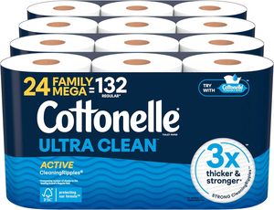 Papier toilette Cottonelle Ultra Clean avec texture Active CleaningRipples, papier toilette résistant, 24 méga rouleaux familiaux = 132 rouleaux standard - Product Image 2