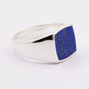 Meilleure vente naturel Lapis Lazuli bague en argent Sterling 925 fait à la main pierre précieuse 10mm coussin bohème déclaration hommes chevalières - Product Image 4