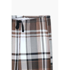 Pantalon marron à jambe large à carreaux pour femmes de marque Léger Respirant Taille élastique Couleur basse-moyenne High Street - Product Image 2