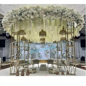 Mandap de Metal Dorado Forjado con Decoración Floral, Mandap de Metal para Bodas Fusion, Mandap Cuadrado de Metal Dorado para Decoración de Bodas, Nuevo México - Product Image 1