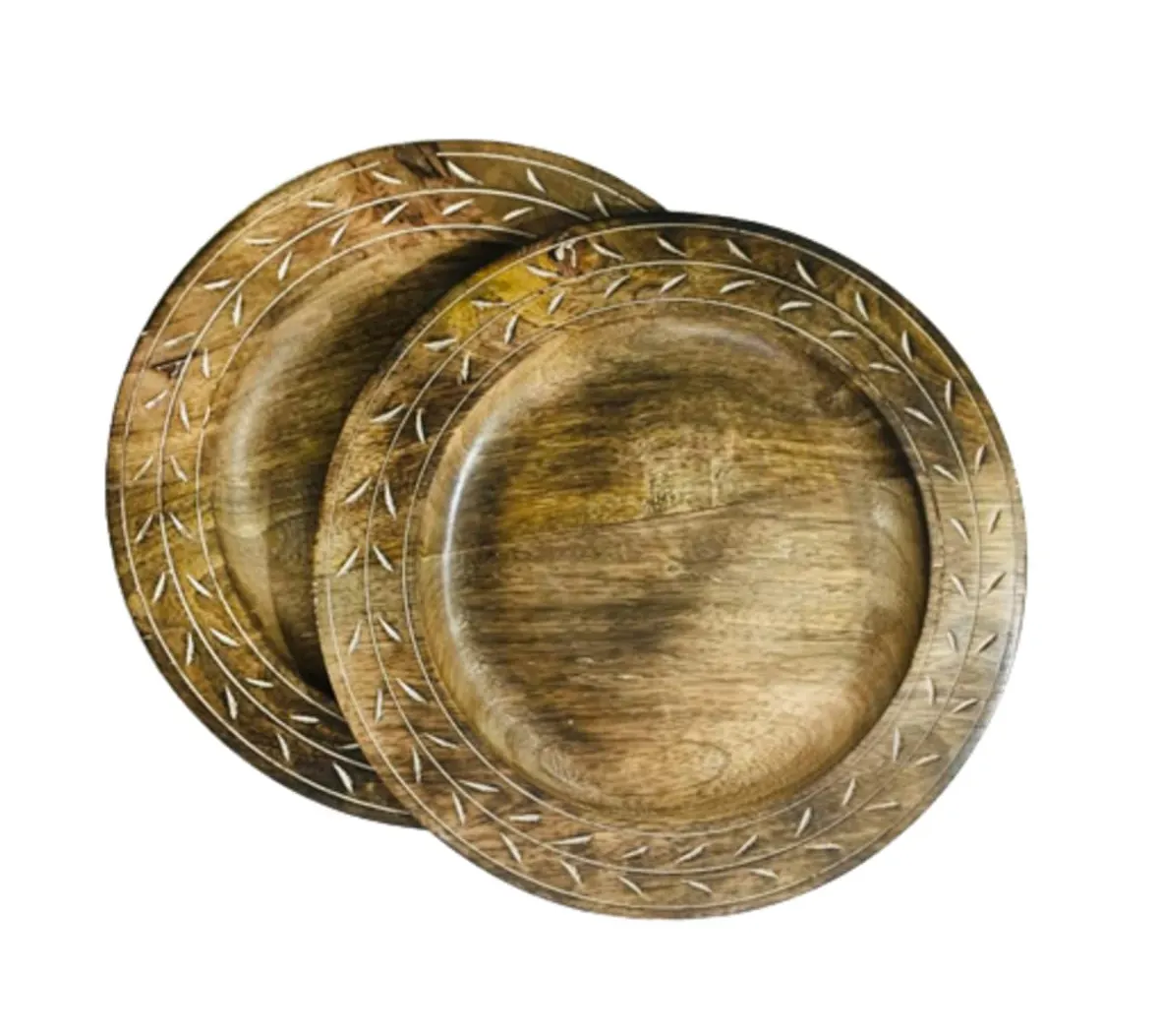 Assiette de chargeur en bois de mangue de haute qualité, sculpté sur mesure de toute taille, assiettes rondes et carrées pour la maison, ustensiles de Table, ustensiles de cuisine