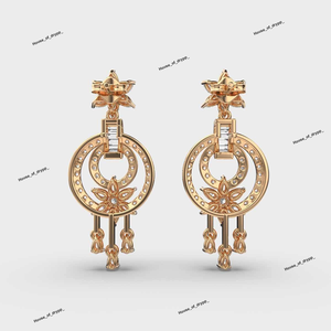 Pendientes Colgantes de Plata 925 con Diseño Floral y Diamantes de Moissanita, con Doble Círculo, Brillantes, para Fiestas - Product Image 4