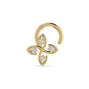 14KT Yellow Rose White Gold Wedding Wear Fine Jewellery Gift Piercing Body Jewelry 0.02CT Natural Diamond <b>Nose</b> Pin for Women - Product Image 4