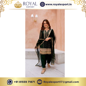 Ropa de fiesta de diseñador de color verde Faux Georgette con Secuencia de bordado colección de trajes Patiyala de Royal Export Surat - Product Image 6