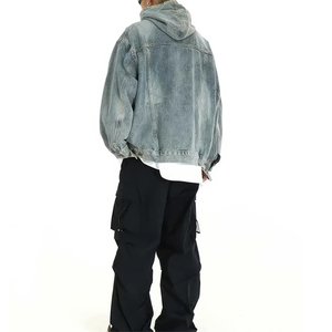 Sudadera con capucha para hombre sin cordón 100% algodón lavado ácido diseño grueso ropa de calle peso pesado esencial Oversize Denim estampado logo personalizado alto - Product Image 4