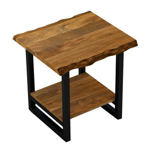 Table d'appoint de salon HMS de 24 pouces avec style industriel moderne, structure carrée en bois massif et fer, couleur marron noir, avec étagère L - Product Image 2