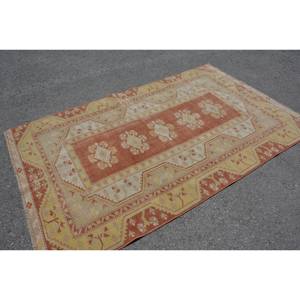 Tapis Vintage Turc Bohème Orange Jaune Laine 4.6X7.8 pieds Patchwork Design pour Entrée ou Bedside-9x12 Modèle Rectangle - Product Image 2