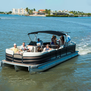 Bateau à pontons en aluminium avec <span class=keywords><strong>moteur</strong></span>, style moderne, gilet de sauvetage, structure stable, éclairage de navigation, grande capacité, <span class=keywords><strong>chaise</strong></span> pliante - Product Image 1
