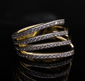 Anillo Clásico para Mujer, Elegante, Chapado en Oro de 14K y Rodio, con Múltiples Bandas en Espiral y Diamantes Naturales de Corte Brillante, para Mujeres Modernas - Product Image 1