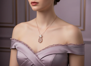 Pendentif moderne en forme de fruit tropical, taille diamant, en or rose 14 carats avec diamants naturels, bijoux fins pour femmes, designs d'inspiration tropicale - Product Image 6